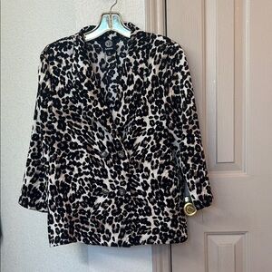 Bobeau Leopard Print Blouse in Black and Cream